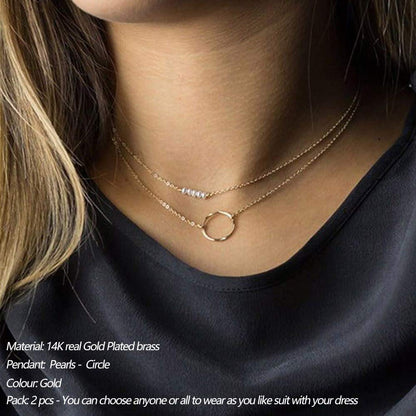 Turandoss Dainty Layered Choker Necklace, Handmade Y Pendant Necklace Multilayer Bar Disc Necklace Adjustable Layering Choker Necklaces for Women