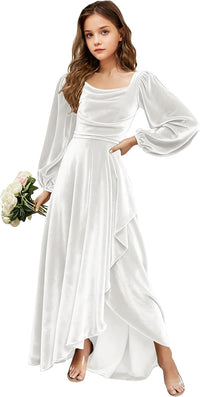 Velvet Junior Bridesmaid Dresses Long Sleeve Girls Christmas Dress Flower Girl Dresses Wedding Guest Maxi Party Gown
