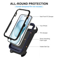 Shockproof Case for iPhone 16 Plus, Heavy Duty, Anti-Drop, 3 Layers, Grey with Belt Clip