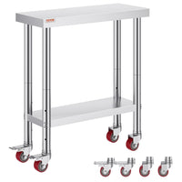 Vevor Mophorn Stainless Steel Work Table 36x24 Inch with 4 Wheels, Casters Heavy Duty Food Prep Worktable for Commercial Kitchen Restaurant, Silver