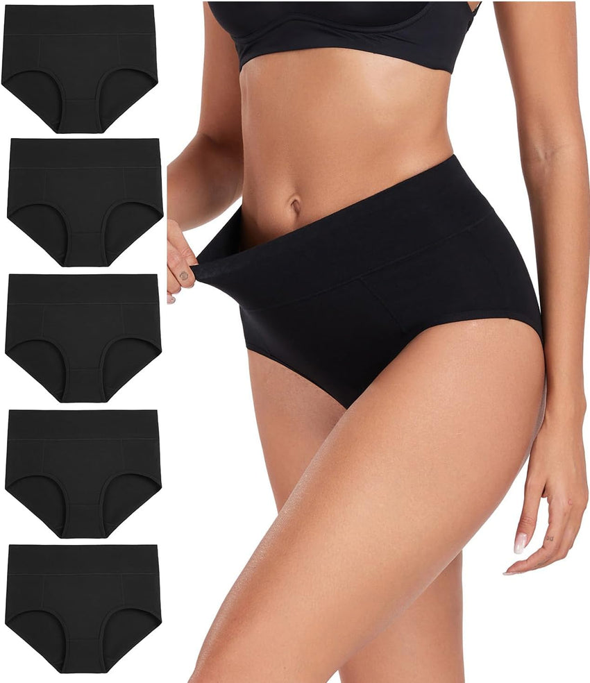 wirarpa Women's Cotton Underwear High Waist Stretch Briefs Soft Underpants Ladies Full Coverage Panties 5 Pack