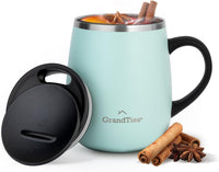 GRANDTIES Insulated Coffee Mug with Handle–Sliding Lid for Splash-Proof 16oz Wine-Glass Shape Thermal Tumbler with Double Walled Vacuum Stainless Steel to Keeps Beverages Hot or Cold-Cognac Metallic