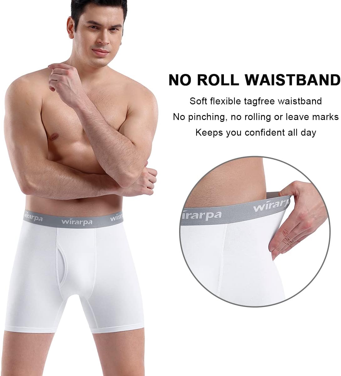 wirarpa Men's Boxer Briefs Cotton Stretch Underwear Open Fly Tagless Underpants Regular Leg 4 PackPack