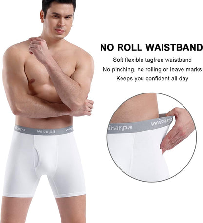 wirarpa Men's Boxer Briefs Cotton Stretch Underwear Open Fly Tagless Underpants Regular Leg 4 PackPack
