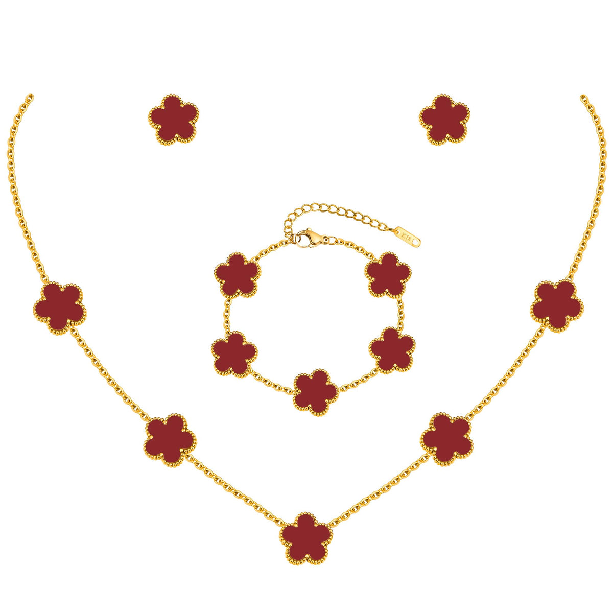 Gold Necklaces Bracelets Earring Set - 18K Gold Plated Flower Bracelet Chain,Stainless Steel Non Tarnish Floral Pendant Stud Jewelry Sets,Christmas Birthday Lucky Gift for Mom Wife Daughter Girlfriend
