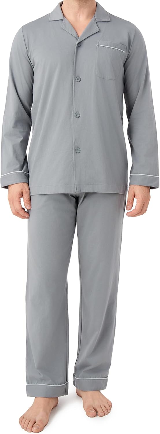 DAVID ARCHY Mens Pajamas Set Soft Cotton Notched Collar Pajamas for Men Long Sleeve Mens Sleepwear with Pockets & Front Fly