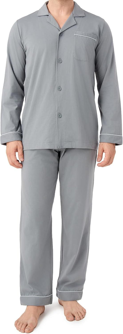 DAVID ARCHY Mens Pajamas Set Soft Cotton Notched Collar Pajamas for Men Long Sleeve Mens Sleepwear with Pockets & Front Fly