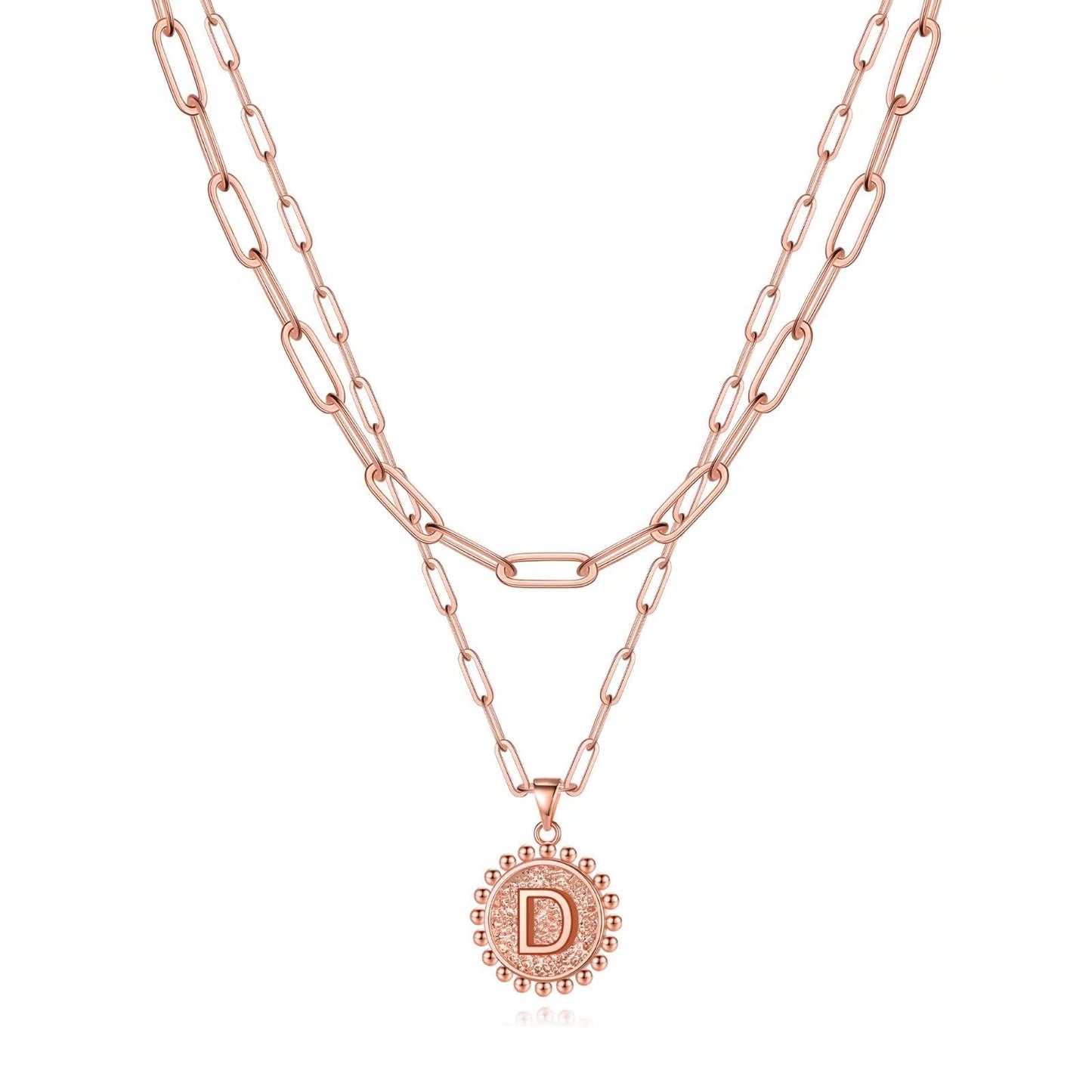Yoosteel Layered Initial Necklaces for Women Trendy - 14K Gold-Plated Dainty Layering Paperclip Chain Coin Initial Necklace Jewelry Gifts for Women Mom Wife Teen Girls