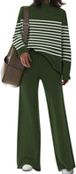 Fixmatti Women's Sweater Set High Neck Long Sleeve Top and Wide Leg Pant 2 Piece Lounge Set