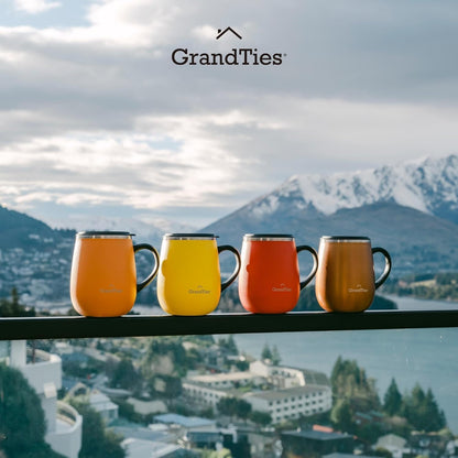 GRANDTIES Insulated Coffee Mug with Handle–Sliding Lid for Splash-Proof 16oz Wine-Glass Shape Thermal Tumbler with Double Walled Vacuum Stainless Steel to Keeps Beverages Hot or Cold-Cognac Metallic