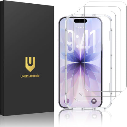 UNBREAKcable 3-Pack Screen Protector for iPhone 16 Pro, Double Shatterproof Tempered Glass [Easy Installation Frame] [9H Hardness] [99.99% HD Clear] [Case Friendly] for iPhone 6.3 inch