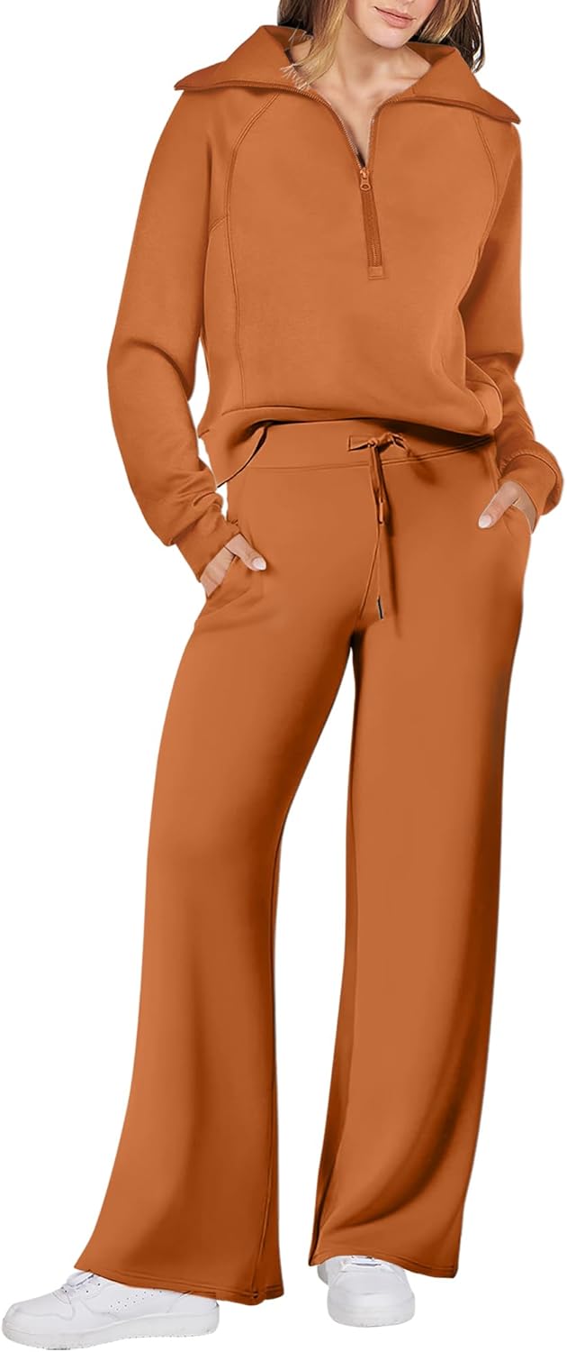 ANRABESS Women 2 Piece Outfits 2025 Fall Fashion Airport Wide Leg Pants Lounge Set Leisure Travel Vacation Clothes Sweatsuits