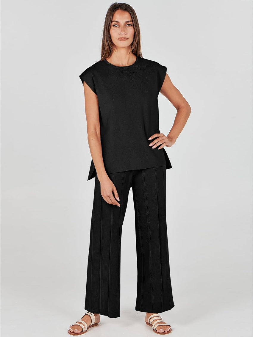 ANRABESS Women 2 Piece Lounge Sets Summer Casual Knit Sweater Vest Pant Set Beach Vacation Airport Clothes 2025 Fall Outfits