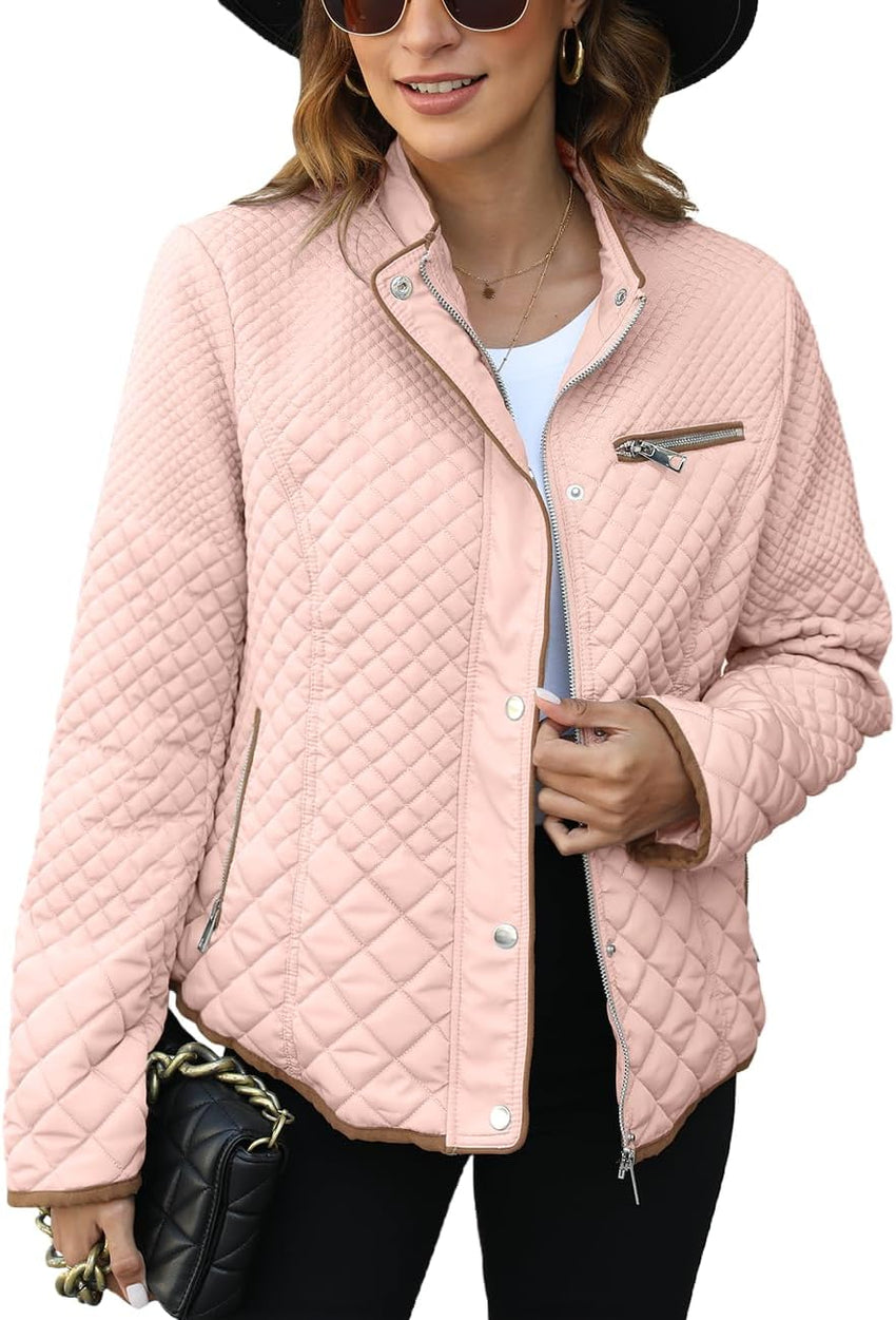 Bellivera Women's Stand Collar Lightweight Quilted Puffer Jacket Padded Zip Coat for Spring and Winter