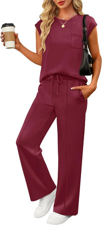 ANRABESS Two Piece Sets for Women Summer Sleeveless Sweatsuits Wide Leg Casual Lounge Set Matching Vacation Travel Outfits