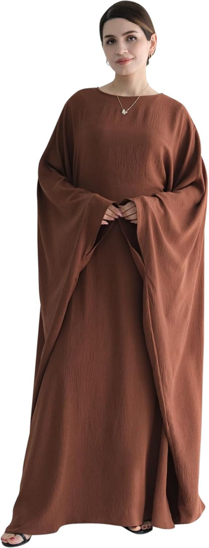 Women Muslim Abaya Dress 1Piece Bat Sleeve Islamic Maxi Robe Fashion Jilbab for Women Eid Kaftan Muslim Robe