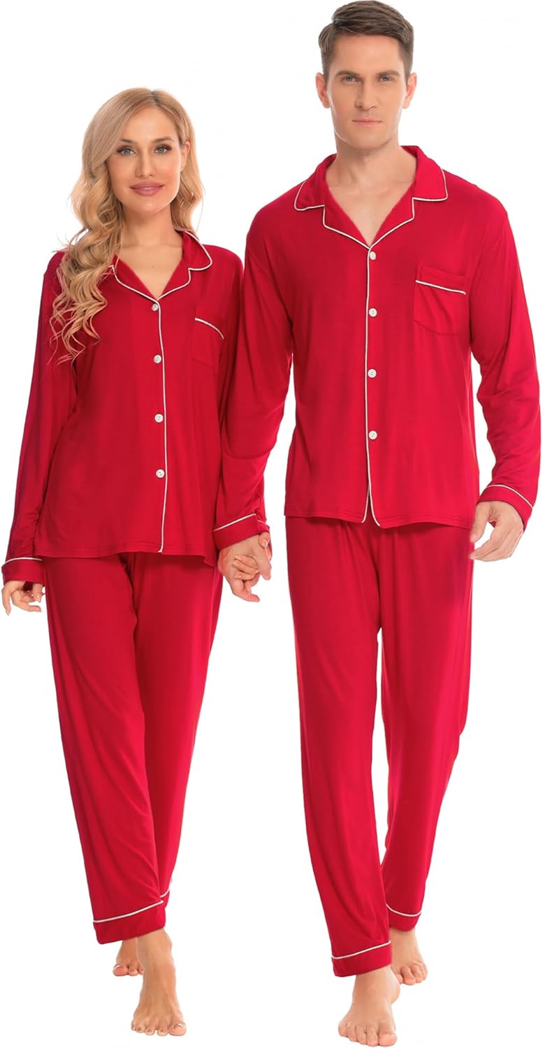 SWOMOG Family Christmas Pajamas Set Women & Men & Kids Long Sleeve Pj Set Party Sleepwear Button-Down Loungewear Set