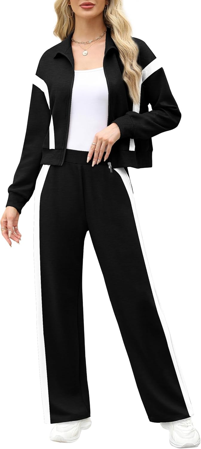 XIEERDUO Lounge Sets for Women 2025 Sweatsuit 2 Piece Outfits Sweatshirt Wide Leg Sweatpant Tracksuit Matching Set