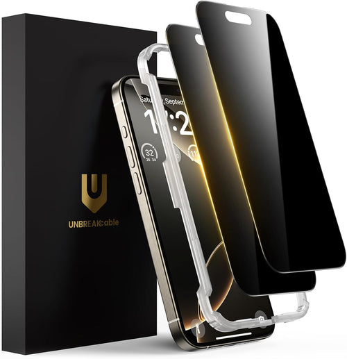 UNBREAKcable Privacy Screen Protector for iPhone 16 Pro Max, Anti-Spy Shatterproof Tempered Glass [True 28°Anti Spy] [9H Hardness] [Easy Installation Frame] Black Protector for iPhone 6.9" - 2 Pack