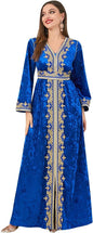 IDOPIP Muslim Women Velvet Dress Embroidery Abayas Long Sleeve V-Neck Moroccan Maxi Kaftan Dubai Robe Arabic Islamic Clothing