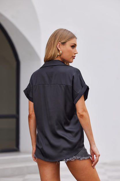 Zeagoo Satin Shirts for Women Sexy Silk Tops Going Out Pink Button Up Shirt Hot Pink