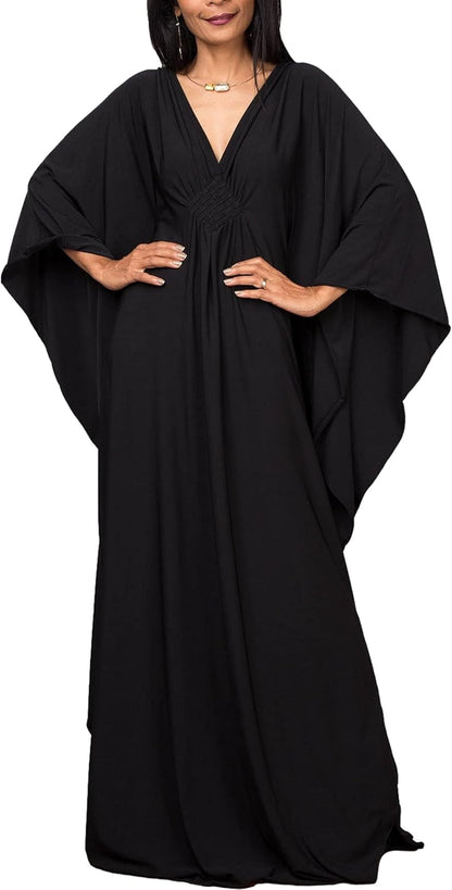 RanRui Caftans for Women Solid Color Chiffon Plus Size Kaftan Dresses Beach Cover Up V Neck Batwing Sleeve Caftans Loungewear