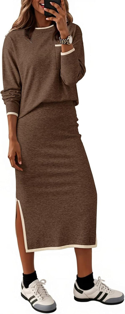 Dokotoo 2 Piece Skirts Sets For Women Fall Fashion 2025 Sweater Dress Knit Lounge Travel Outfits Winter Clothing