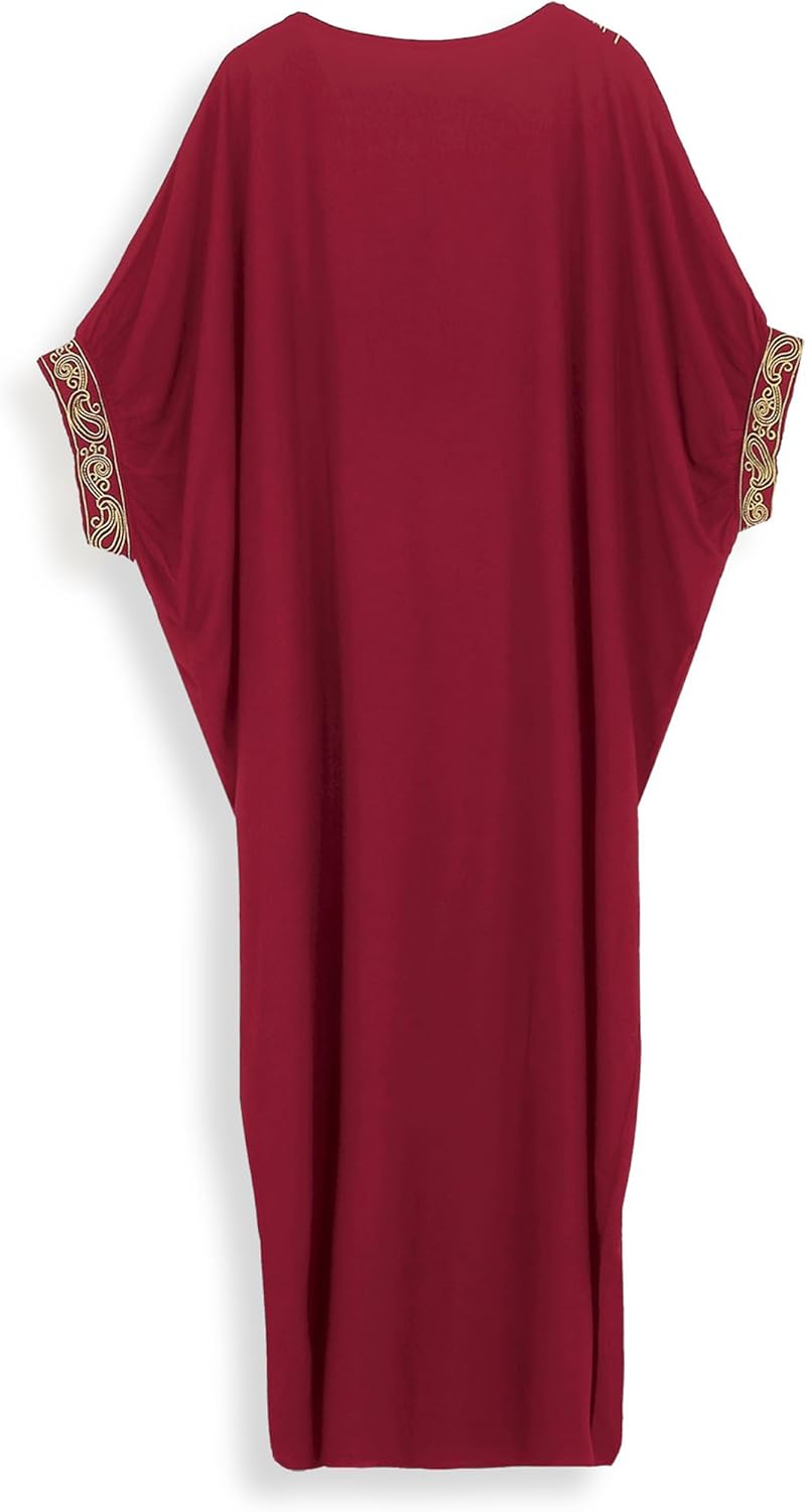 EDOLYNSA Moroccan Kaftan Dresses for Women Plus Size Caftans Loungewear Embroidered Beach Kaftan Cover up moomoo House Dress