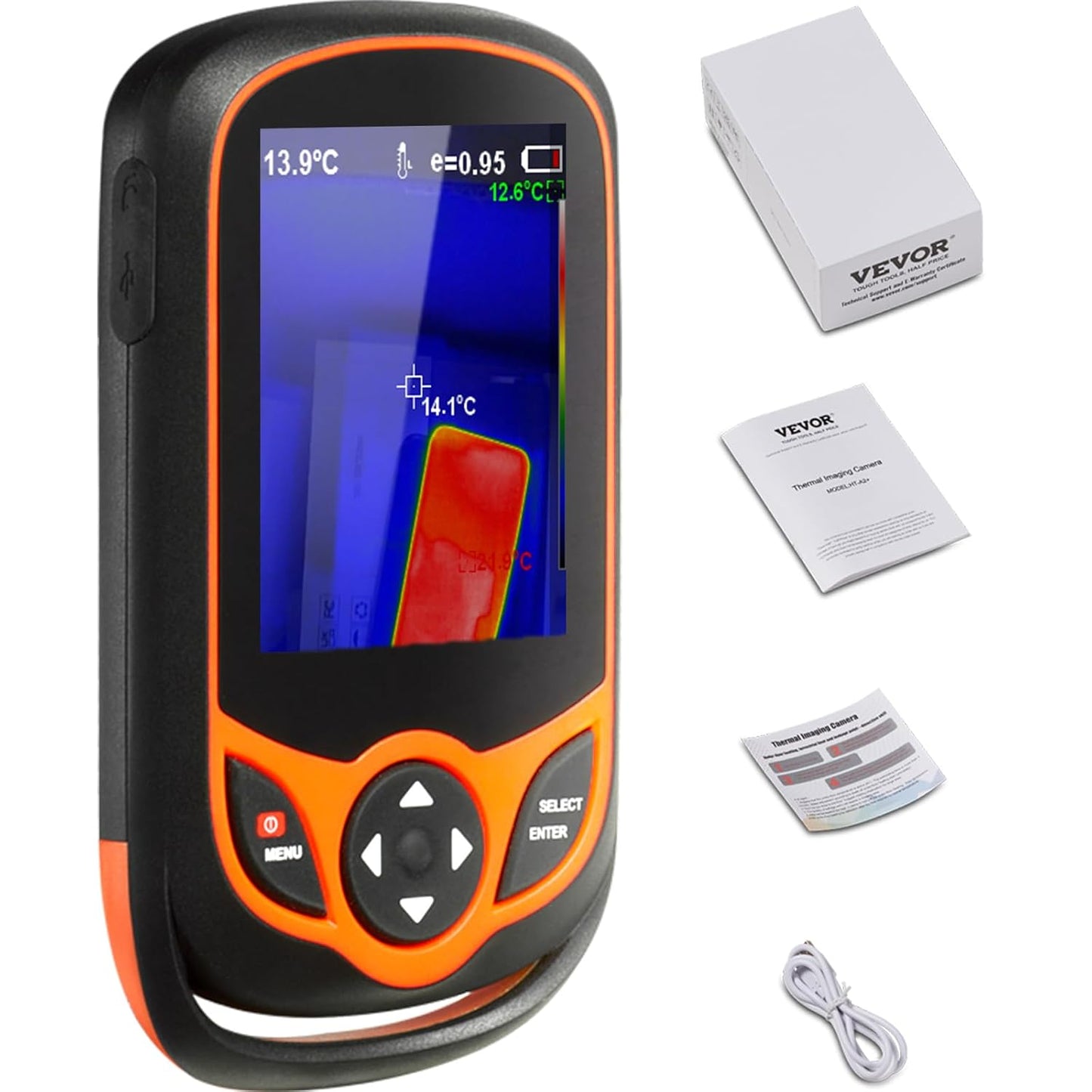 VEVOR Thermal Imaging Camera, 320 x 240 Pixels Super Resolution, 25Hz Refresh Rate Infrared Camera with -4 to 752°F Temperature Range, 32G Built-in SD Card, and Rechargeable Li-ion Battery