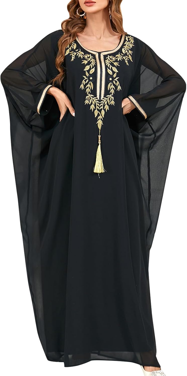 ODIZLI Muslim Abaya for Women Long Dresses Dubai Pendant Bat Sleeves Turkey African Caftan Vest