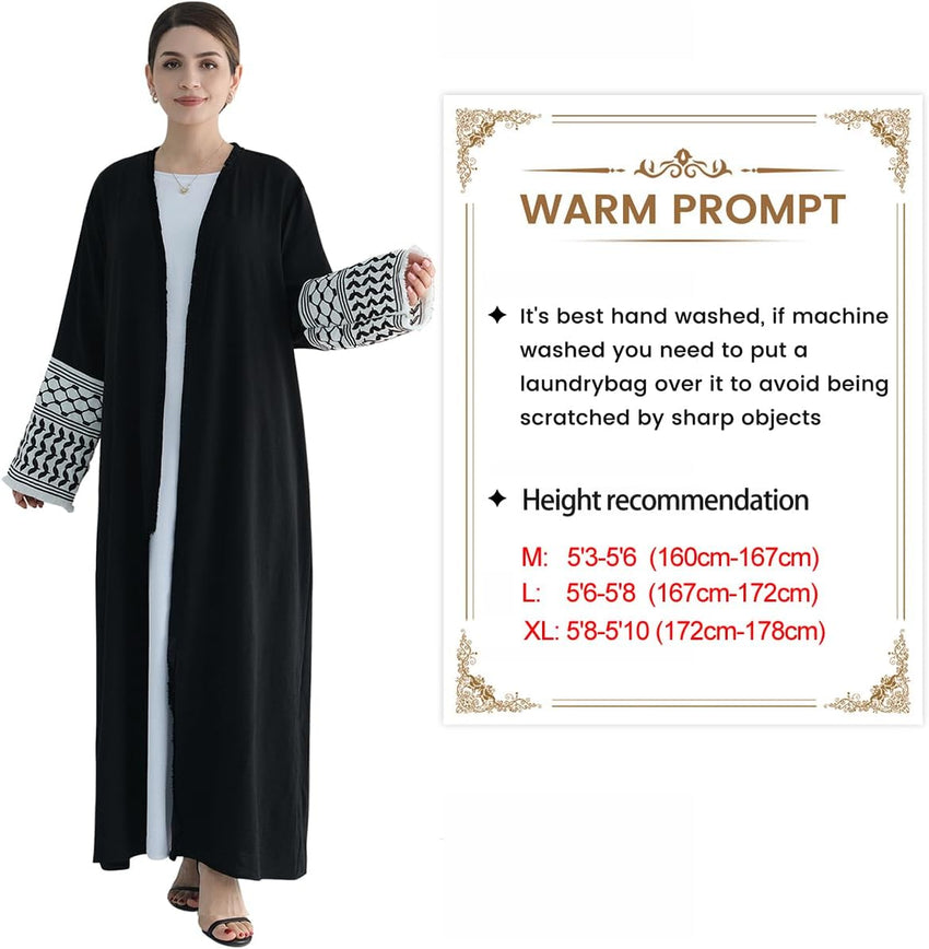 Women Abaya Muslim Prayer Dress Embroidered Sleeves Cardigan Kaftan Islamic Dubai Robe Casual Modest Abaya Dress