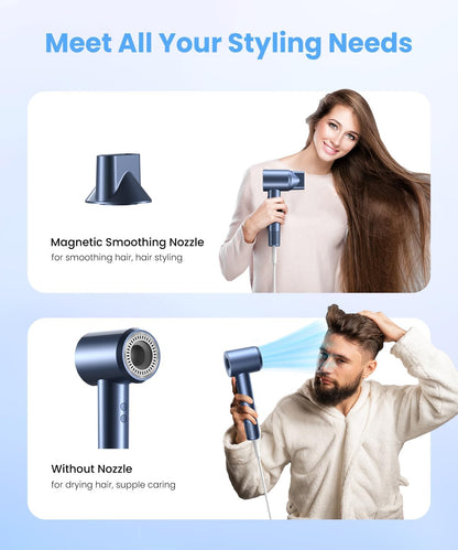 Hair Dryer, Ionic Blow Dryer, Professional High-Speed Hairdryer with 150,000 RPM Motor for Fast Drying, 5 Temps/3 Speeds Lightweight Hairdryer with Magnetic Nozzle for Home Travel Women Man
