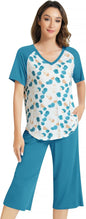 NACHILA Women’s Pajamas-Viscose Made from Bamboo, Short Sleeve Pjs Top with Capri Pajama Sets for Women Cool V Neck Sleepwear