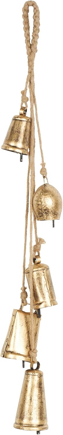 Deco 79 Rustic Metal Cowbell Decorative Bells, 4" x 3" x 29.01", Gold