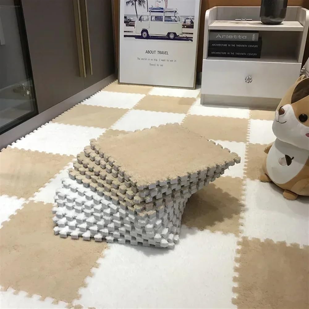 7DAY'S 40pcs 30x30cm DIY Nordic Floor Mat Splicing Carpet Plush Velvet Bedroom Rooms Pink Mat Puzzle Plush Mats Interlocking Carpet Tiles for Commercial and Home