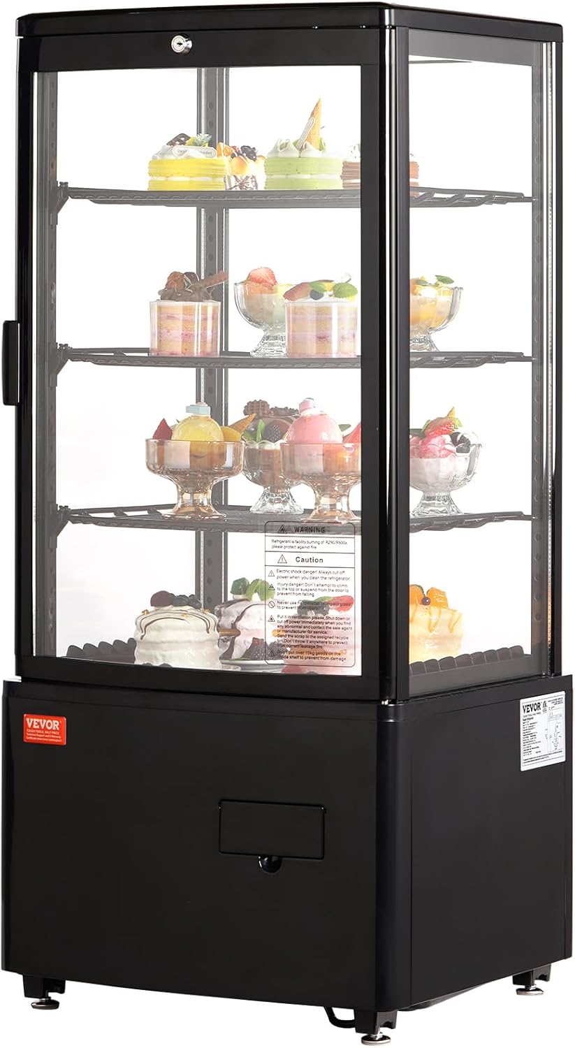 VEVOR Open Air Merchandiser, 3-Tier Shelving Commercial Refrigerator, Grab and Go Display Cooler Refrigerator with Air Curtain, 4 Swivel Wheels, LED Light, for Restaurants, Stores, Office, 7.8cu.ft.