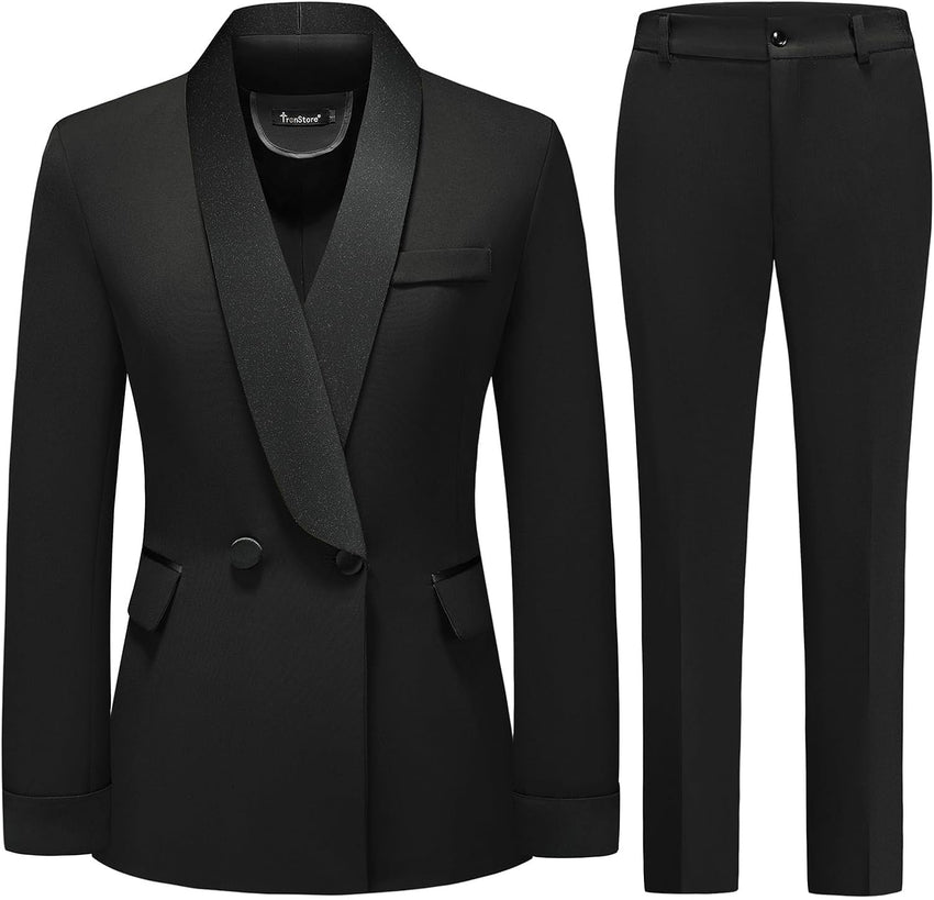 Women's Pants Suit 2 Piece Set Smil Fit Jacket Shawl Sollar Blazer Dress for Women