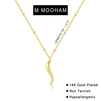 M MOOHAM Gold Necklace for Women Non Tarnish - Dainty 14K Gold Plated Beaded Chain Small Pendant Necklaces Simple Pearl Circle Beads Teardrop Pendant Necklace for Women Trendy Jewelry Gifts