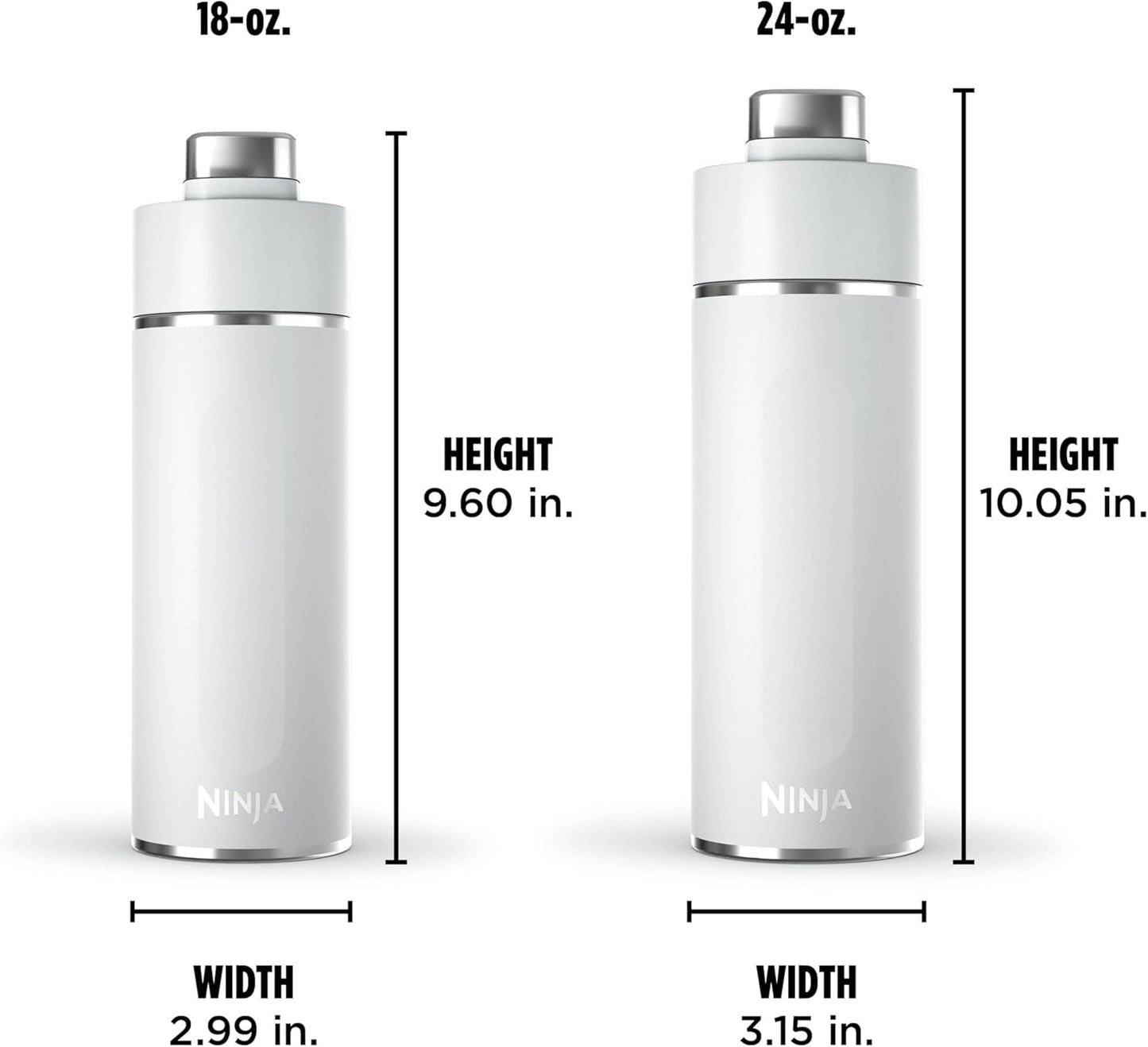 Ninja Thirsti 18oz Travel Water Bottle, For Carbonated Sparkling Drinks, Colder and Fizzier Longer, Leak Proof, 24 Hrs Cold, Dishwasher Safe, Stainless Steel Insulated Tumbler, Cloud White, DW1801WH