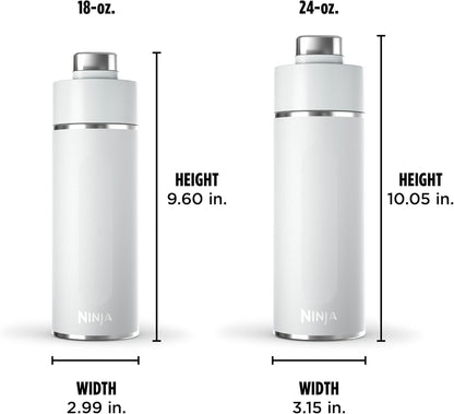 Ninja Thirsti 18oz Travel Water Bottle, For Carbonated Sparkling Drinks, Colder and Fizzier Longer, Leak Proof, 24 Hrs Cold, Dishwasher Safe, Stainless Steel Insulated Tumbler, Cloud White, DW1801WH