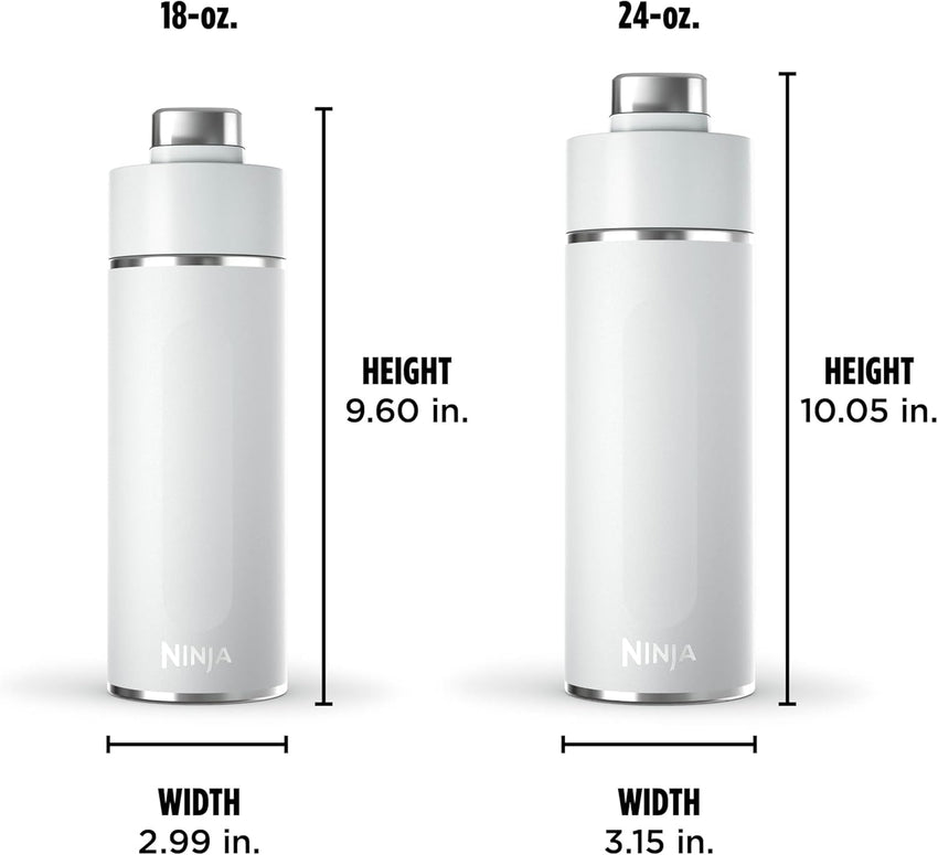 Ninja Thirsti 18oz Travel Water Bottle, For Carbonated Sparkling Drinks, Colder and Fizzier Longer, Leak Proof, 24 Hrs Cold, Dishwasher Safe, Stainless Steel Insulated Tumbler, Cloud White, DW1801WH
