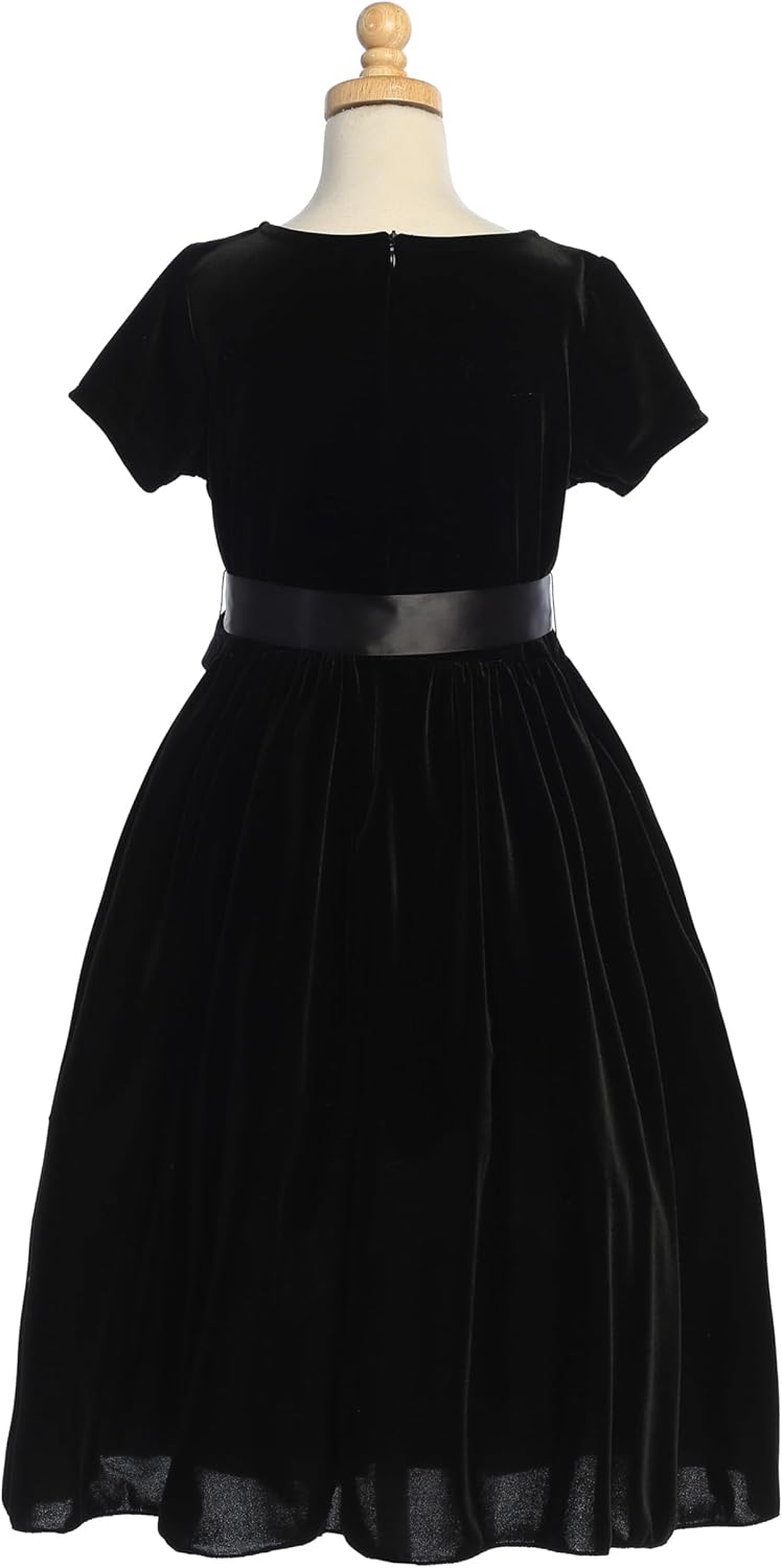 Made in USA - Velvet Girls Black Dress - Black Christmas Dress Girls - Black Flower Girl Dress - Vestido Negro para Niña