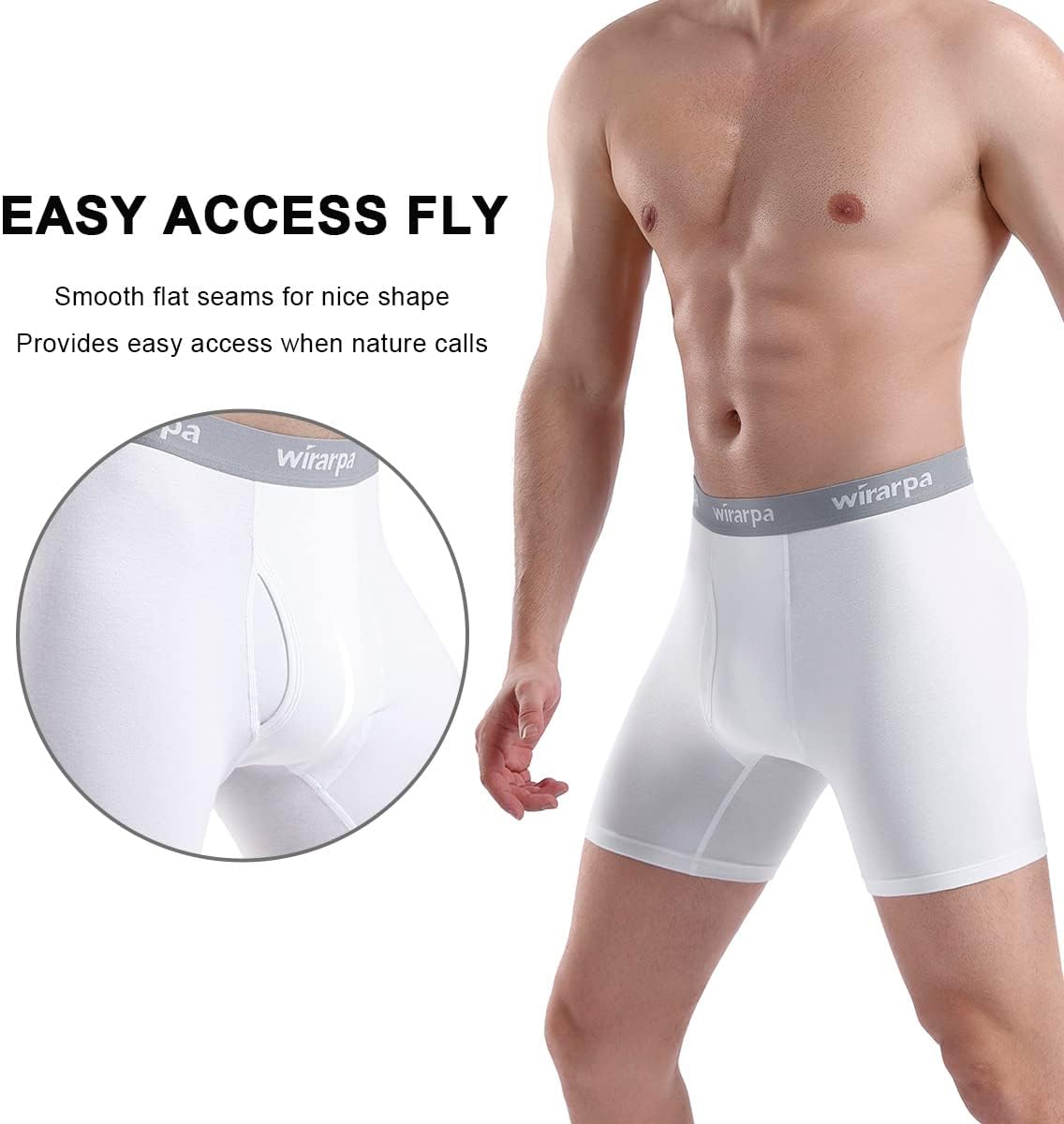 wirarpa Men's Boxer Briefs Cotton Stretch Underwear Open Fly Tagless Underpants Regular Leg 4 PackPack