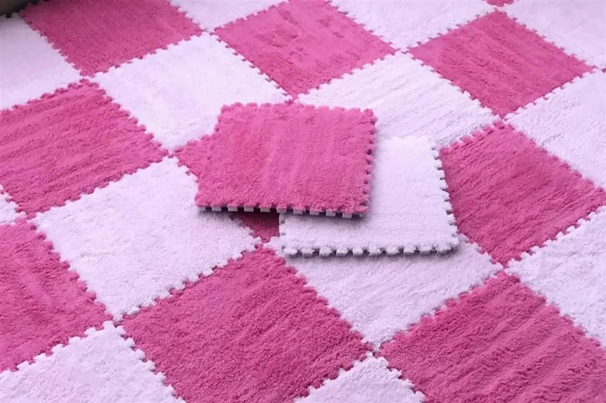 7DAY'S 40pcs 30x30cm DIY Nordic Floor Mat Splicing Carpet Plush Velvet Bedroom Rooms Pink Mat Puzzle Plush Mats Interlocking Carpet Tiles for Commercial and Home