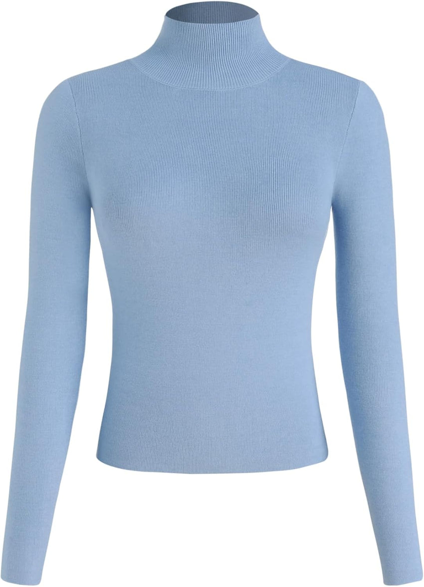 CIDER Mock Turtleneck Tops for Women Ribbed Knit Long Sleeve Slim Fitted Fall Solid Sweater T Shirts