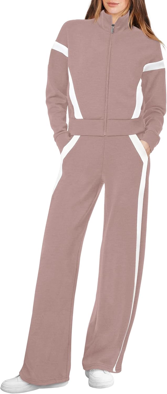 XIEERDUO Lounge Sets for Women 2025 Sweatsuit 2 Piece Outfits Sweatshirt Wide Leg Sweatpant Tracksuit Matching Set