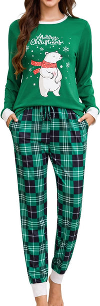 difficort Womens Christmas Pajamas Long Sleeve Pj Set Soft Plaid Pants Sleepwear with Pockets