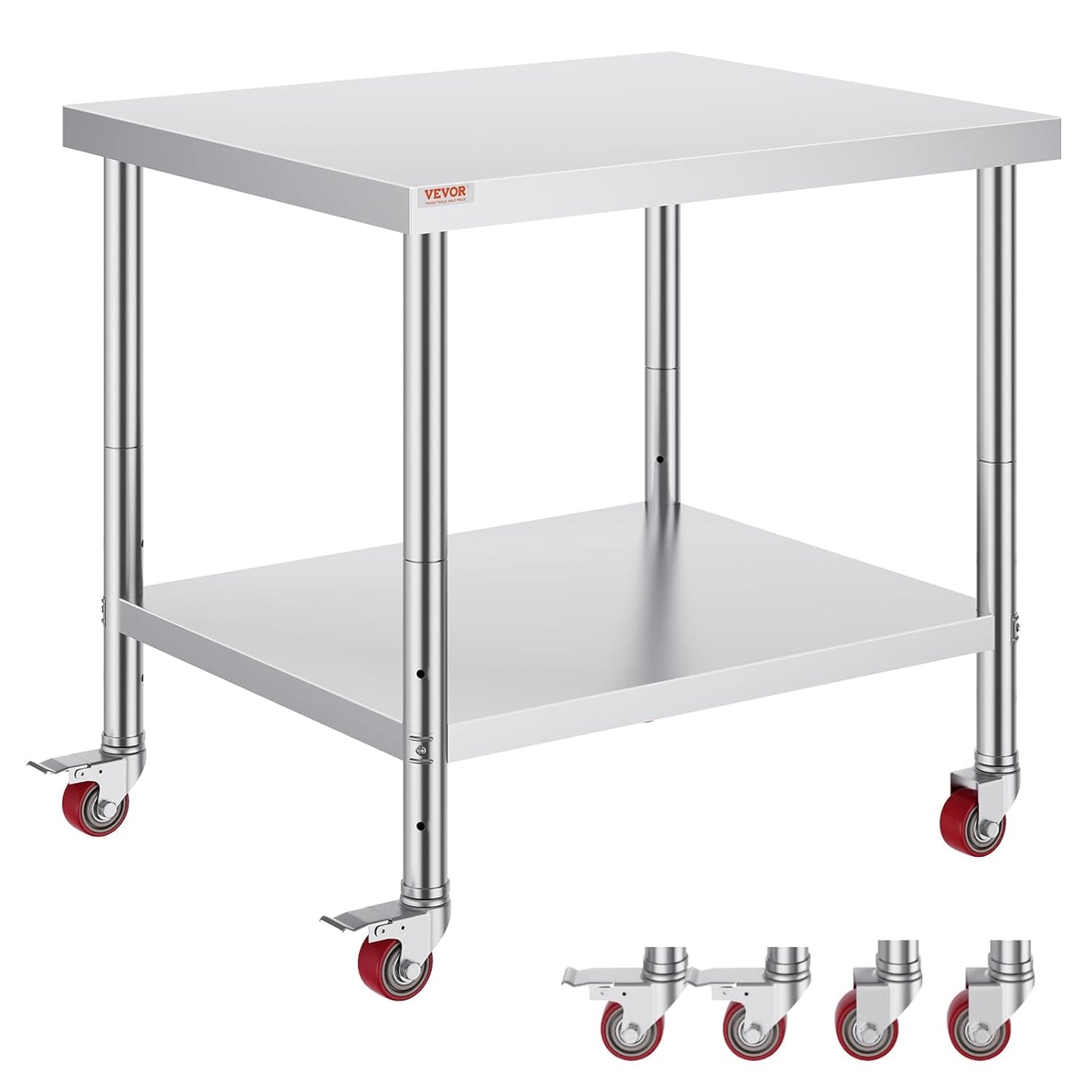 Vevor Mophorn Stainless Steel Work Table 36x24 Inch with 4 Wheels, Casters Heavy Duty Food Prep Worktable for Commercial Kitchen Restaurant, Silver