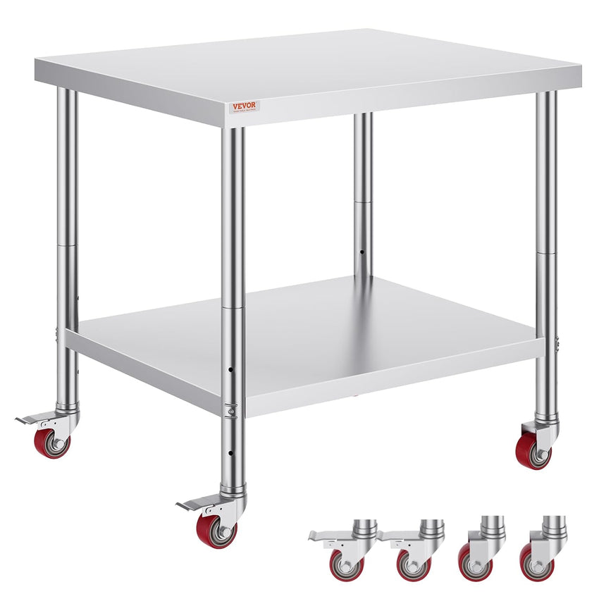 Vevor Mophorn Stainless Steel Work Table 36x24 Inch with 4 Wheels, Casters Heavy Duty Food Prep Worktable for Commercial Kitchen Restaurant, Silver