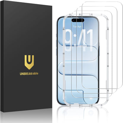 UNBREAKcable 3-Pack Screen Protector for iPhone 16 Pro, Double Shatterproof Tempered Glass [Easy Installation Frame] [9H Hardness] [99.99% HD Clear] [Case Friendly] for iPhone 6.3 inch